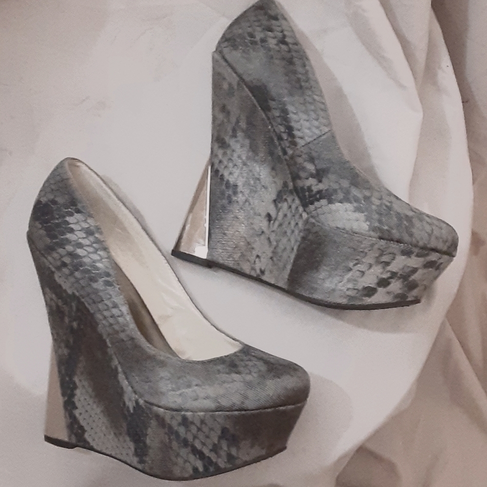 Wild Pair Giselle faux snakeskin wedges